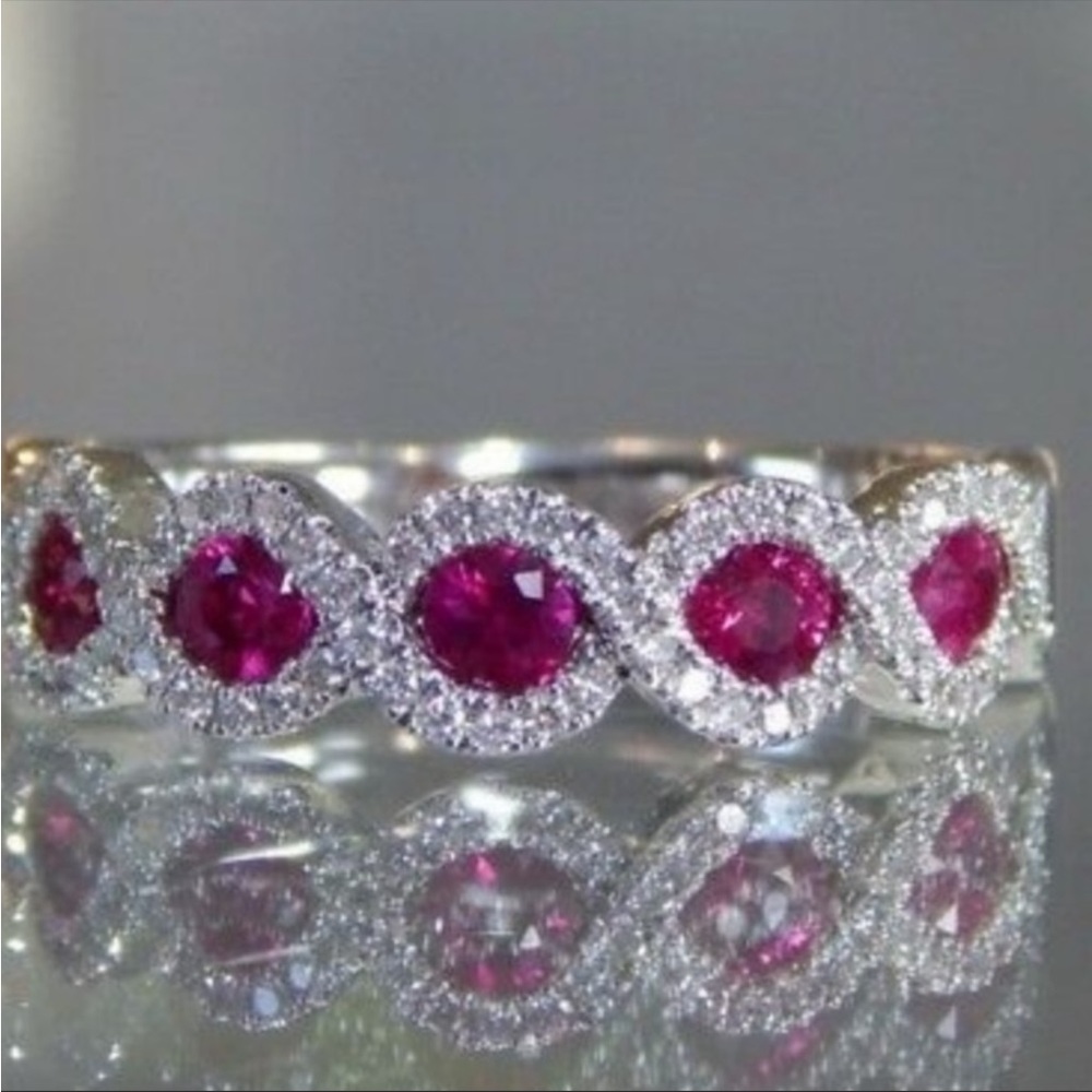 New Gorgeous 925 Silver Oval Cut Ruby Diamond Ring - Picture 1 of 2